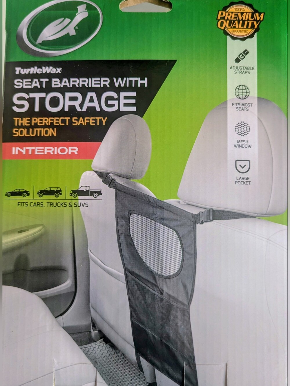 Black Seat Barrier with Storage - Interior Car Organizer
